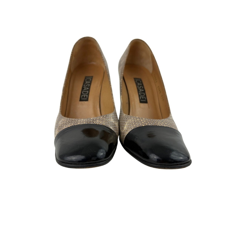 Vintage Casadei Black Snakeskin Spectator Shoes Size 7.5 Leather Square Cap Toe - Picture 2 of 14